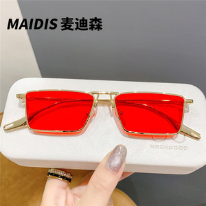 Maidis Square Metal Sunglasses Red Lens Unisex UV Protection Fashion Glasses - Product Image 1