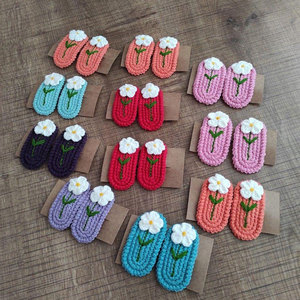Handmade Knit Flower Hair Clips For Women <b>Sweet</b> Style 10 Cm Cardboard Packaging Crochet Hair Accessories Wool Knitted Hair Clips - Product Image 1