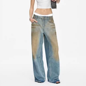 Jeans Anchos Azules al por Mayor para Mujer, 100% Algodón, Tela Vaquera, Lavado Desgastado, Estilo Vintage, Tallas Grandes, Estilo Boyfriend - Product Image 4