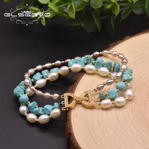 Pulseras de varias capas con perlas de agua dulce turquesa Natural para mujer, diseño Original, joyería hecha a mano - Product Image 2