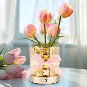 Romántico recargable Regalo de Cumpleaños pequeña Luz De noche decoración del hogar Base de <span class=keywords><strong>cristal</strong></span> regulable inalámbrico LED tulipán lámpara de mesa de lujo - Product Image 2