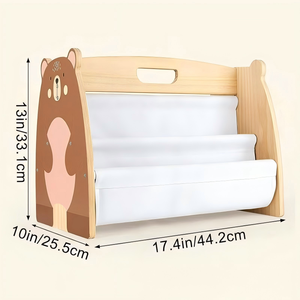 Estantería <span class=keywords><strong>infantil</strong></span> de doble cara con estantes de madera y bolsillos de lona resistentes, estantería con bordes curvos para guardar juguetes en la guardería - Product Image 3