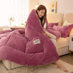 طقم سرير لحاف من الفانيلا السميك الدافئ لغرف النوم بسعر الجملة طقم لحاف مخملي من الصوف الصناعي شيربا مريح قماش صوف الغنم أطقم لحاف مفارش سرير - Product Image 4