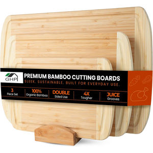Set Papan Pemotong Kayu Bambu Dua Warna, 3 Buah, Ukuran Ekstra Besar, Aman, untuk Memotong Daging, Keju, Pizza, dan Panggangan - Product Image 1
