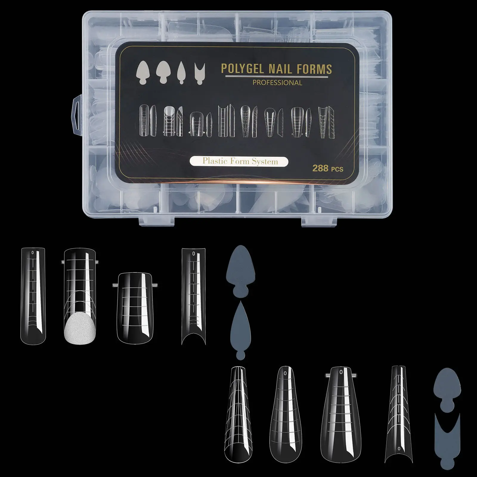 Kit de molde de doble sistema reutilizable de 288 piezas, guías de línea francesa para uñas, forma de uñas doble con pegatina de silicona francesa