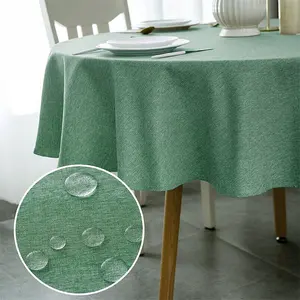 Round Faux Linen Table Cloth Water Resistant Spill-Proof Polyester Dining Table Cloth for Kitchen Cafe Restaurant Decoration