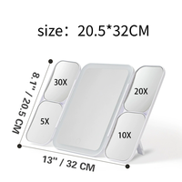 High-definition Foldable Magnifying Mirror 30X Magnification Three-color LED Light Stand Plastic Frame Desktop Makeup Mirror
