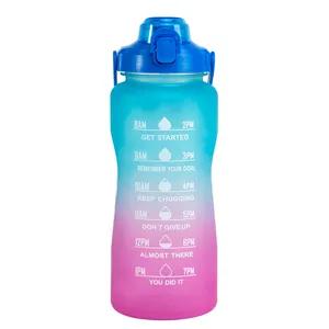 2023 Hotsale Large Capacity Half Gallon 64 Oz Gradient Color 3 In 1 Set Gym PC Motivational Water Bottle
