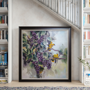 Art mural moderne fait main sur toile, peinture en grès de style chinois, raisins et oiseaux jaunes, ornement pour la décoration de bureau et de la maison - Product Image 4