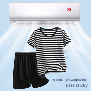 Ensemble d'été pour frères et sœurs, vêtements pour enfants en modal, ensemble de shorts rayés, ensemble de vêtements pour jumeaux, garçons et filles - Product Image 3