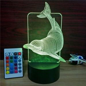 Lámpara LED de noche con Control remoto para niños, luz nocturna 3D con 16 colores cambiables, bonito Animal marino, decoración para habitación - Product Image 5