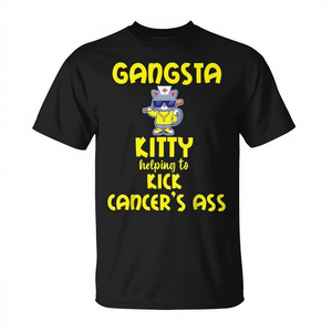 T-shirt Gangsta Kitty à manches courtes, col rond, unisexe, pour la sensibilisation au cancer, pour les événements de marche et de course - Product Image 3
