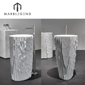 New Style Innendekoration Naturstein weißen Marmor Bad freistehenden Sockel rundes Waschbecken