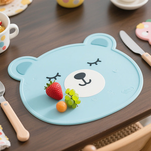 Manufacturer Personalized Custom Logo Printing Baby Placemat <b>Silicone</b> Set <b>Silicone</b> Bear Shape Placemat for Kids - Product Image 2