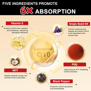 Suplemento de CoQ10 en Cápsulas Blandas con Certificación GMP, 200 mg con PQQ y Vitamina <span class=keywords><strong>E</strong></span> para Apoyo Energético, Extracto de Pimienta Negra - Product Image 3