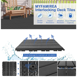 Carrelage WPC imperméable à l'eau Revêtement de sol à emboîtement Carrelage de terrasse en bois Base en plastique <span class=keywords><strong>Parquet</strong></span> Decking Extérieur DIY Carreaux de sol 12 '* 12' - Product Image 3