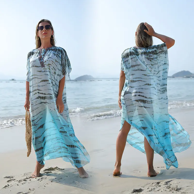 Swimsuit Cover up Caftan men's Vneck Draw String Batwing Sleeve Animal Flower Print Kaftan Dresses