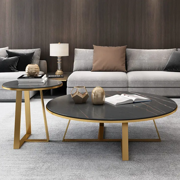 Sinterización de piedra de sofá moderno redondo mesas de café 2 piezas por conjunto de oro las piernas de las Mesas de la consola