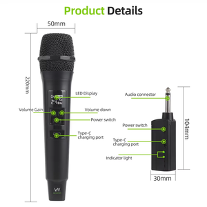 Professionele 2.4G draadloze XLR oplaadbare handheld microfoon met dynamische <span class=keywords><strong>HD</strong></span>-geluidsopname, aangepaste logo, 30M stabiele transmissie. - Product Image 2