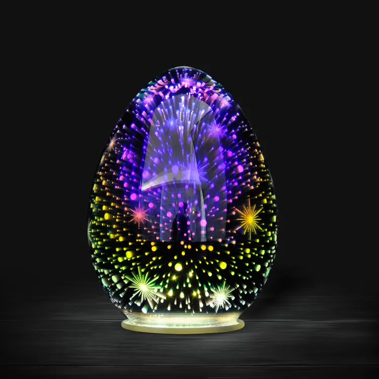 2024 Easter egg decoration led battery operated illuminated iridescent glass pedestal egg