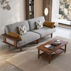 Sofá de madera maciza para sala de estar, estilo minimalista moderno, diseño de líneas rectas, duradero para uso doméstico - Product Image 1