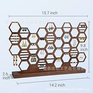 ชั้นวางต่างหูไม้เนื้อแข็ง ชั้นวางโชว์เครื่องประดับรูปทรงรังผึ้ง 8 ชั้น แบบตะขอ สำหรับจัดระเบียบบนโต๊ะ - Product Image 4