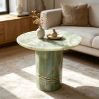 Table d'appoint minimaliste artistique Dream Home, plateau rond en onyx vert naturel, base cylindrique, décoration d'intérieur