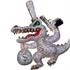 Pendentif Lion 3D Glacé S925 Moissanite Personnalisé Design Rapper Tendance Hip Hop Plaqué Or Rose Animaux Dessin Animé - Product Image 1