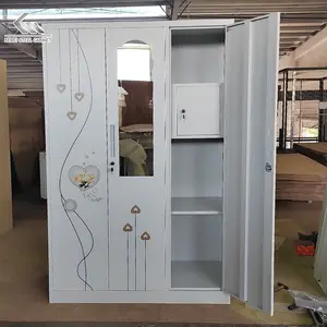 China Manufacture Cheap Swing Bedroom Furniture 3 Door Steel Locker Steel Wardrobe Cabinet Steel Cupboard White Metal Wardrobe