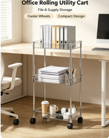 Chariot de rangement à 3 niveaux transparent sur roulettes, organisateur mobile pour entrée avec patères intégrées pour les fournitures quotidiennes à la maison