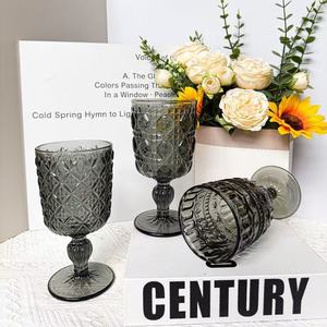 Verre à <span class=keywords><strong>vin</strong></span> rouge vintage <span class=keywords><strong>gris</strong></span> gaufré motif diamant tournesol et couronne pour gobelet en verre teinté et verre à jus 201-300ml - Product Image 3