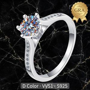 Anillo de Moissanita con Corte Brillante Redondo VVS1, Plata S925, Certificado GRA, Plata <span class=keywords><strong>Ley</strong></span>, Venta al por Mayor para Minoristas de Joyería - Product Image 1