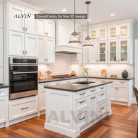 Meubles de cuisine ALVIN en chêne clair style Shaker, îlot de cuisine de style farmhouse pour villa, vente en gros