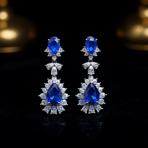 Boucles d'oreilles pendantes en cristal bleu E2735 pour femme, bijoux de luxe en forme de goutte d'eau pour mariage, serties de griffes, pierres précieuses bleues - Product Image 2
