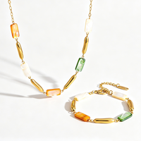 Ensemble collier et bracelet tendance en perles coquillages, plaqué or 18 carats PVD, en acier inoxydable 316L, bijoux étanches, cadeau de fête