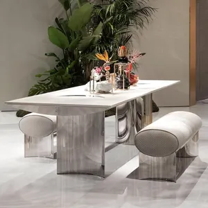Hot high end luxury Marble dinning Stainless steel set elegant furniture diner tables