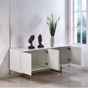 Buffet de salle à manger en bois vieilli et aluminium, style japonais, finition laquée, bord brut, avec plateau en acier inoxydable bleu, provenance Indonésie - Product Image 4