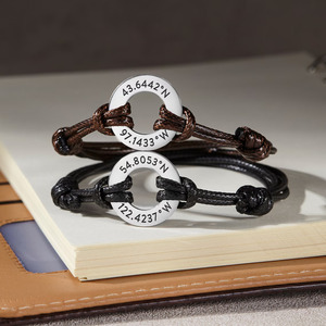 Pièce de monnaie personnalisée avec logo de coordonnées gravé, année de <span class=keywords><strong>naissance</strong></span> réglable, <span class=keywords><strong>bracelet</strong></span> en cuir <span class=keywords><strong>personnalisé</strong></span> pour hommes - Product Image 6