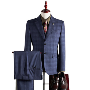 Ensemble de <span class=keywords><strong>costume</strong></span> d'affaires élégant à <span class=keywords><strong>carreaux</strong></span> <span class=keywords><strong>3</strong></span> pièces pour <span class=keywords><strong>homme</strong></span>, simple boutonnage, décontracté, pour garçons d'honneur, avec pantalon à braguette zippée - Product Image 1
