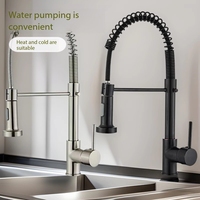 Robinet de cuisine moderne avec douchette extractible, monocommande, monotrou, mitigeur eau chaude et froide, à poser sur plan, en acier inoxydable