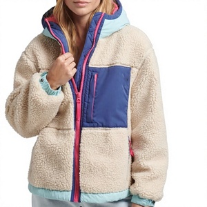 Veste polaire à capuche pour femme, à blocs de couleurs, avec fermeture éclair, pour l'hiver - Product Image 1