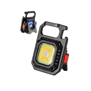 RTS Portabel COB LED Dapat Diisi Ulang Saku Mini KeyLight Perbaikan Mobil Senter dengan Braket Lipat Pembuka Botol Lampu Kerja