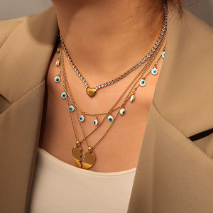 18K 골드 도금 아이 목걸이 보헤미안 초커 목걸이 터키어 변색 무료 방수 스테인레스 스틸 블루 아이 쥬얼리 목걸이 - Product Image 6