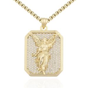 Collar con Colgante de Plata 925 con Logotipo de Marca, Joyería Personalizada con Ángel Chapado en Oro, Cristal y Diamantes de Imitación, Colgante para Hombre - Product Image 2