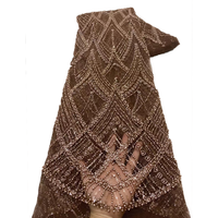 NI.AI-Tissu de dentelle rose vif en tulle brodé avec perles, matériel de mariage pour femmes