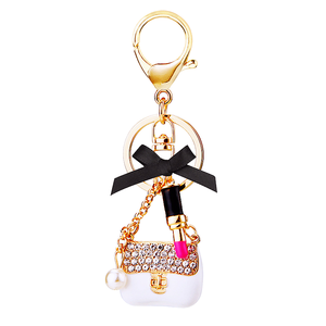 奢华闪亮白色链条包水钻3D吊饰可爱包挂件金属环装饰手机壳批发 - Product Image 1