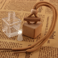 Diffuseur de parfum de voiture carré en verre de 8 ml avec couvercle en bois et barre transversale, vide, pour huiles essentielles