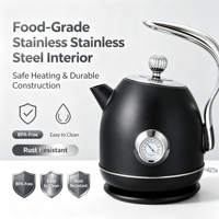 Bouilloire électrique rétro de style européen 1,8 L 1500 W en acier inoxydable avec contrôle de température pour la maison et la cuisine