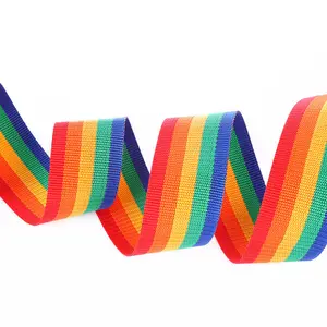 Arco-íris poliéster PP multicoloured bagagem cinto Jacquard Strap colorido listrado tecido Webbing cinta para alças do saco