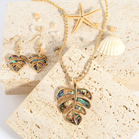 Ensemble de bijoux en coquillage de mer de plage d'été Collier Monstera Deliciosa en or Boucles d'oreilles en forme de tortue en coquille d'ormeau naturel